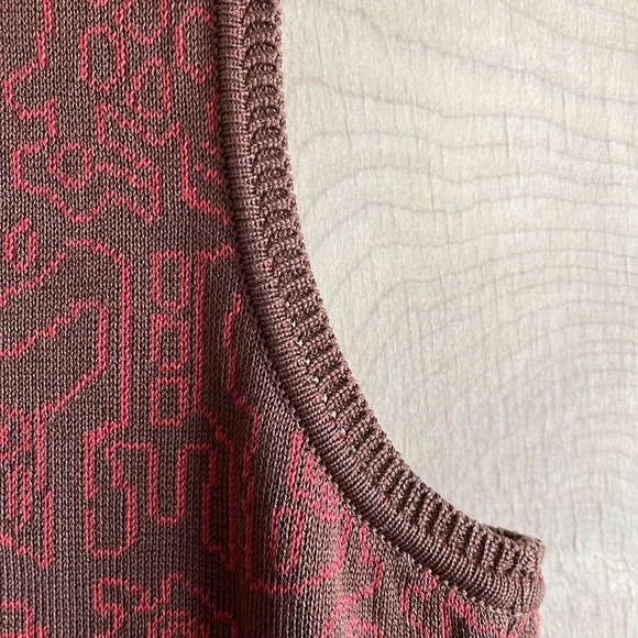 Peruvian Connection Pima Cotton Knit Midi Dress Brown Red Pattern Sz S - Picture 6 of 13